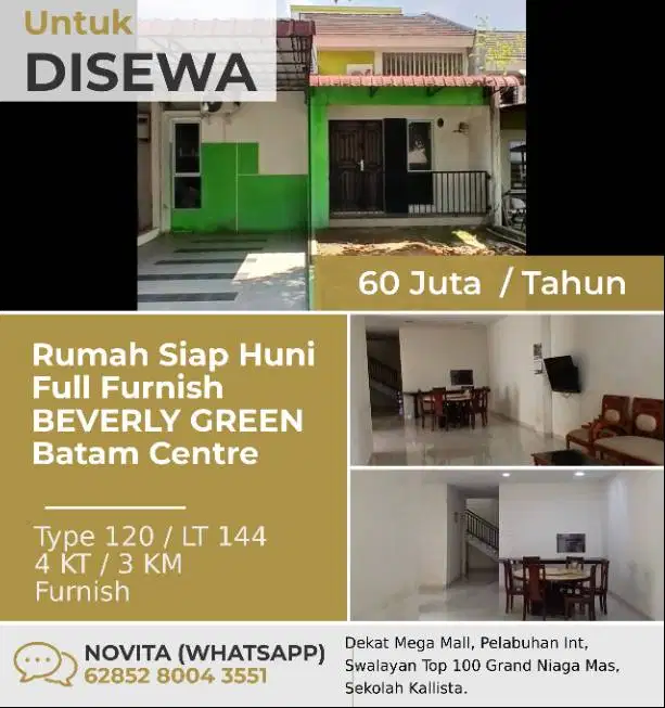 Rumah Siap Huni Full Furnish BEVERLY GREEN Batam Centre
