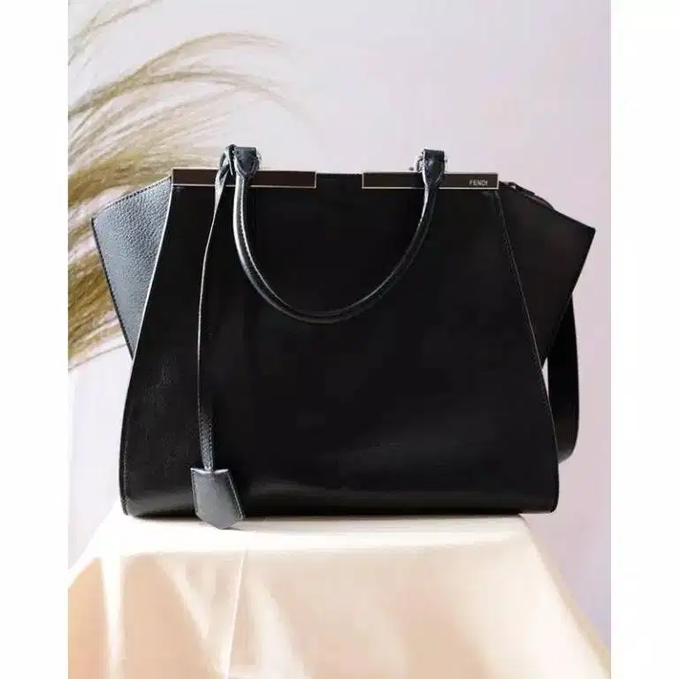 FENDI AUTHENTIC MEDIUM 3 JOURS BLACK & WHITE LAMBSKIN LEATHER TOTE BAG