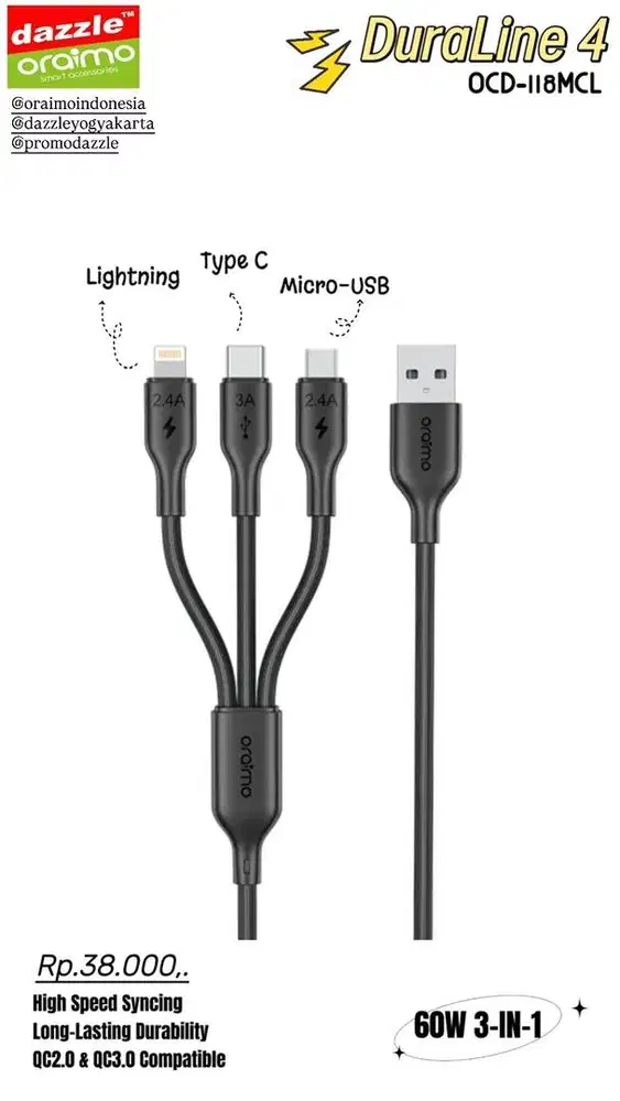Kabel 3 in 1 Oraimo 3A OCD-118MCL