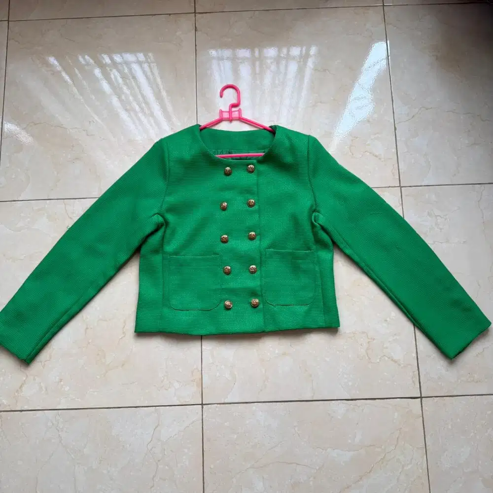 Blazer hijau elegant wanita atasan top