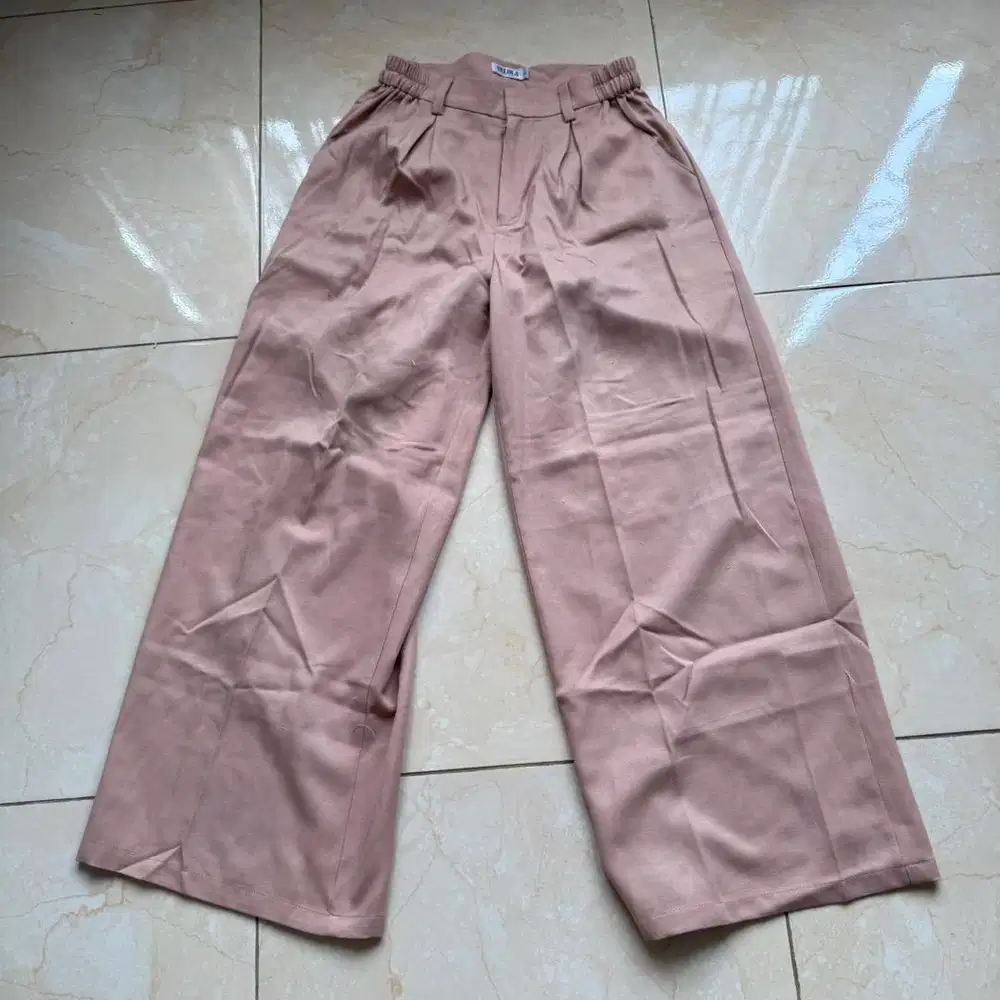 Celana kulot kain high waist pink