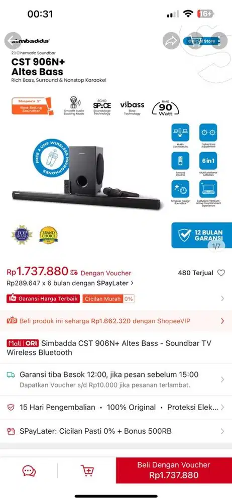 Simbadda CST 906N+ Altes Bass - Soundbar TV Wireless Bluetooth