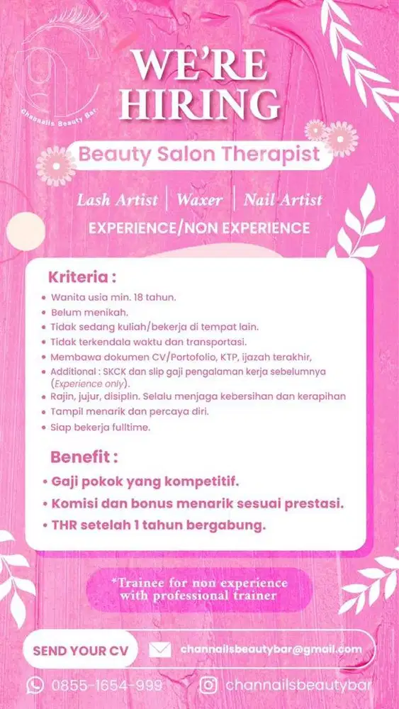 terapis salon kecantikan bagian eyelash/waxing/naik art