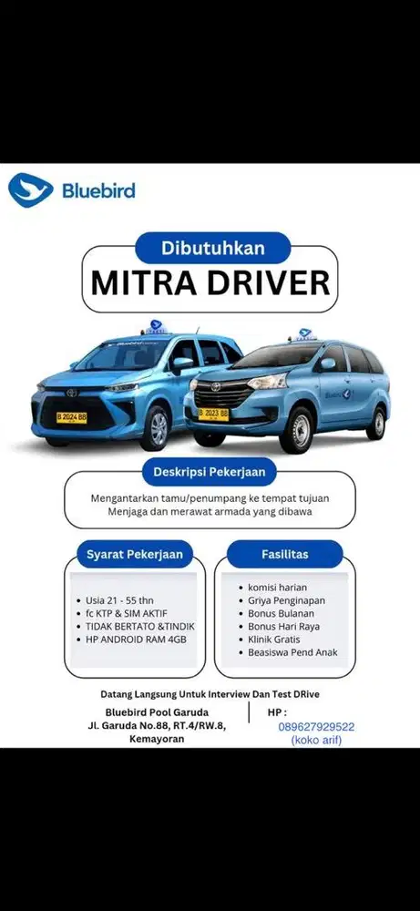 DIBUKA LOWONGAN PENGEMUDI, DATANG REGISTRASI BAWA KTP DAN SIM A/B saja