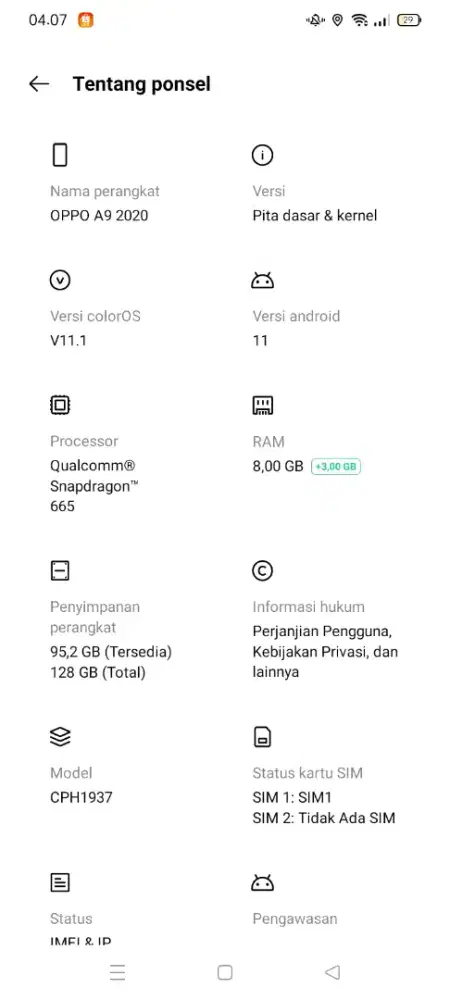 Oppo a9 2020 ram 8/128 Hp Charger