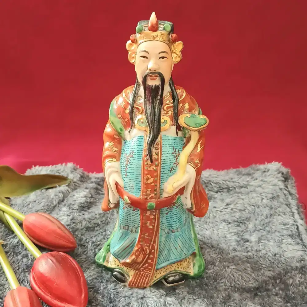 Patung rupang keramik Chinese Fu Lu Shou porcelain figurine, pre-owned