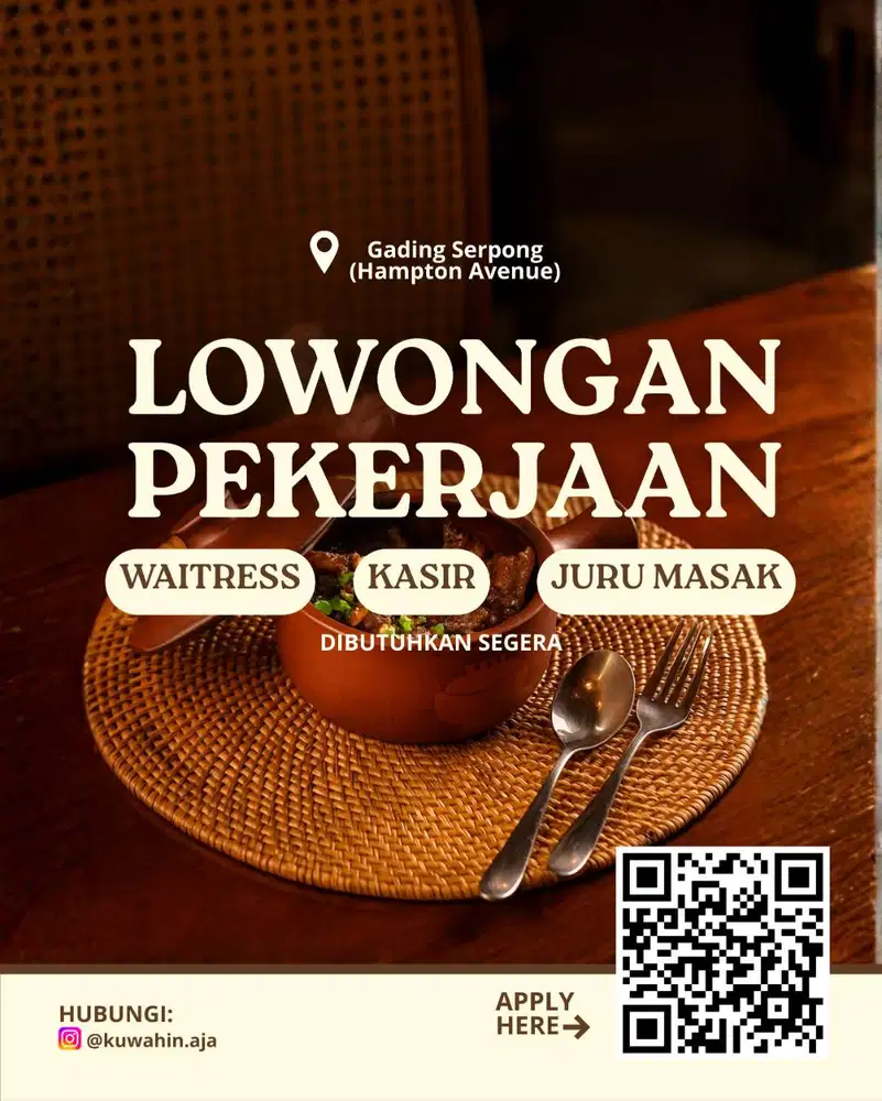 WAITRESS/JURU MASAK untuk KUWAH Gading Serpong