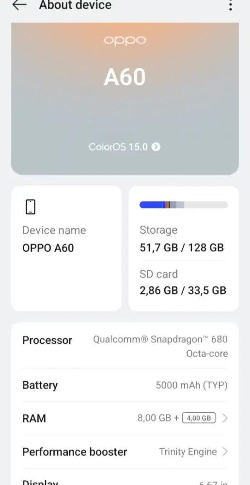 Hp Android Oppo A60 8/128