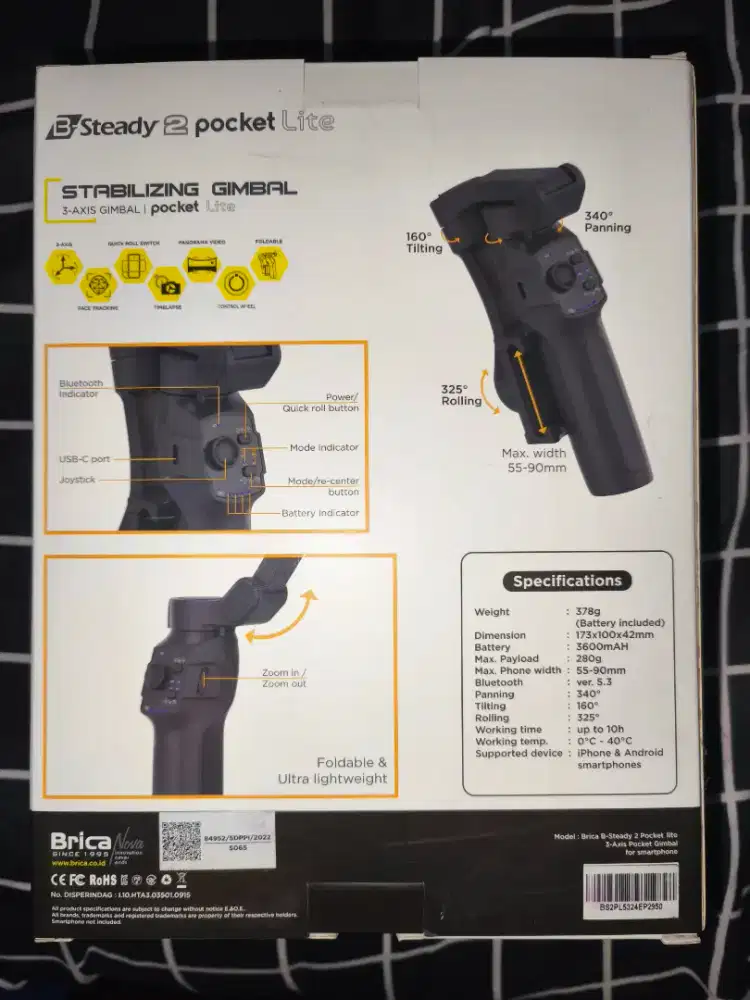 Brica B-Steady 2 Pocket Lite - Gimbal Stabilizer untuk Smartphone