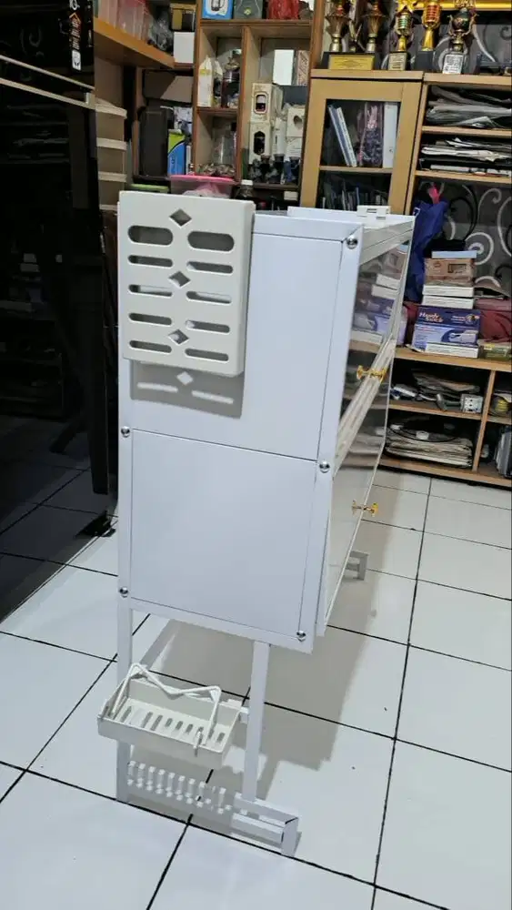 Rak piring aluminium 2 tingkat + pintu bening — anti debu & anti karat