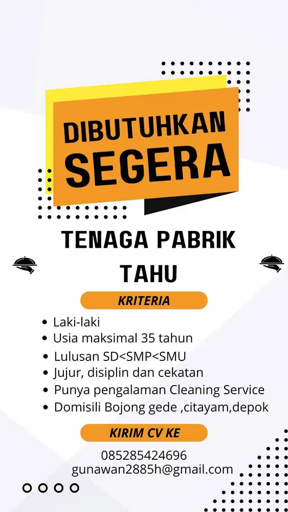loker tenaga pabrik tahu