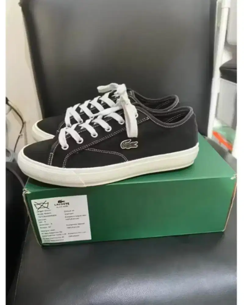 Lacoste Sepatu Original Backcourt Hitam Putih Size 42