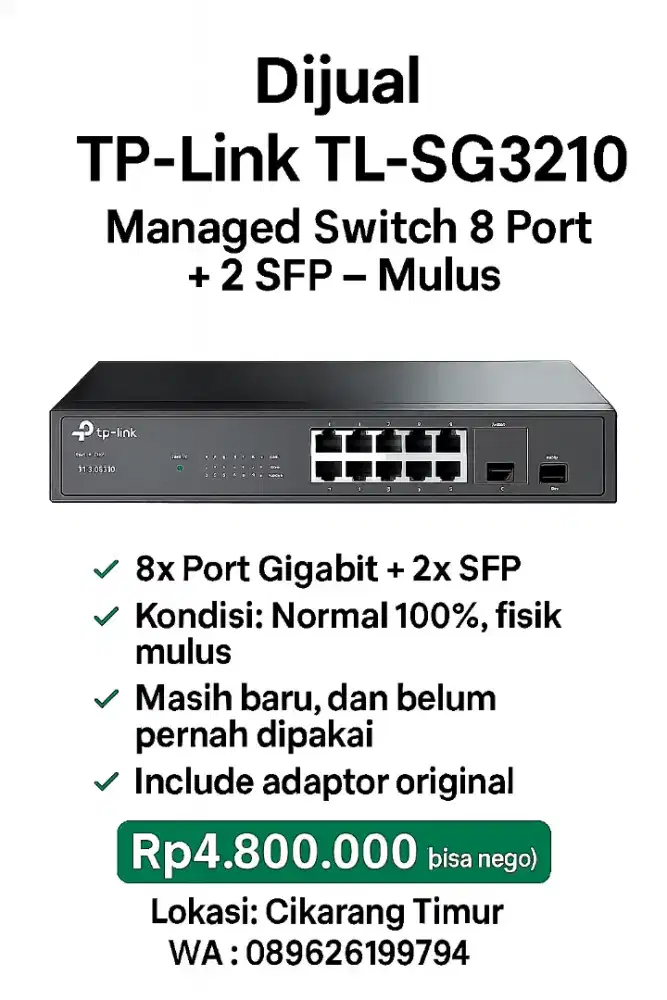 Switch TP-Link TL-SG3210 Managed 8 Port Gigabit + 2 SFP – Mulus!