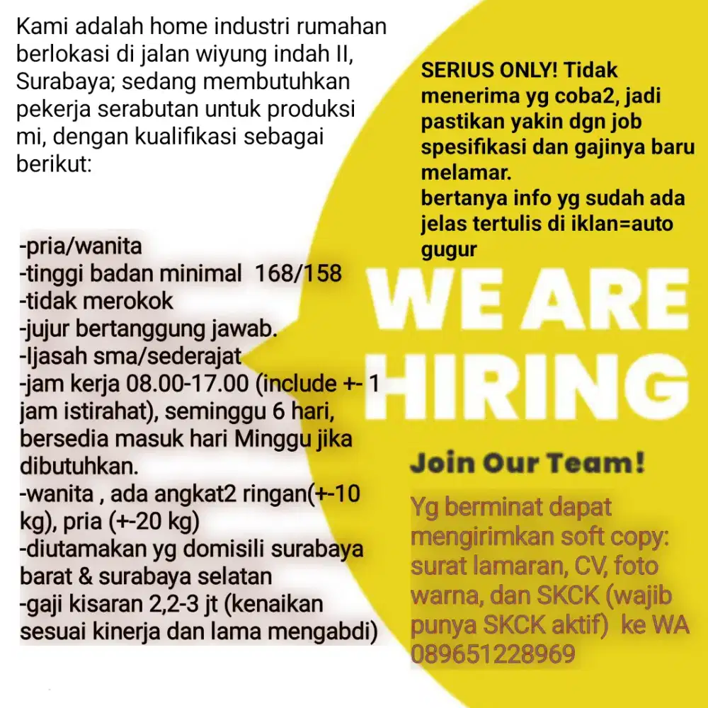 Loker serabutan produksi