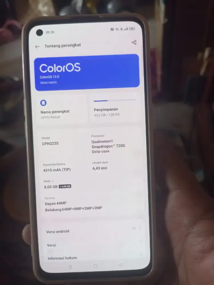 Oppo Reno 6 4G ram 8/128gb hp cas