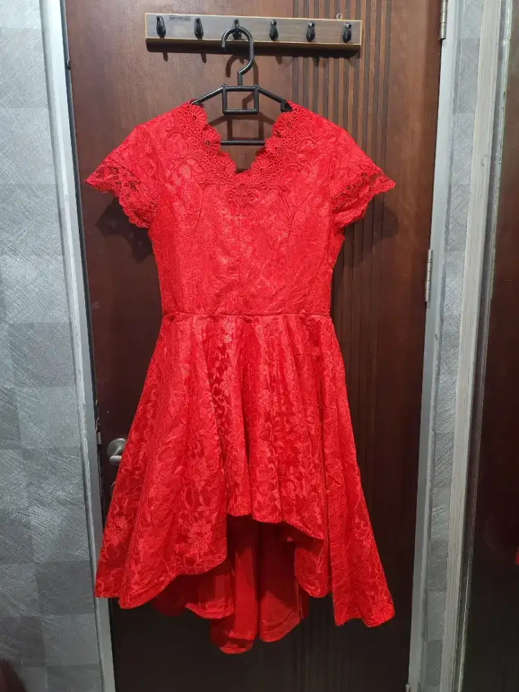 Dress lace brokat merah caroline kosasih size L