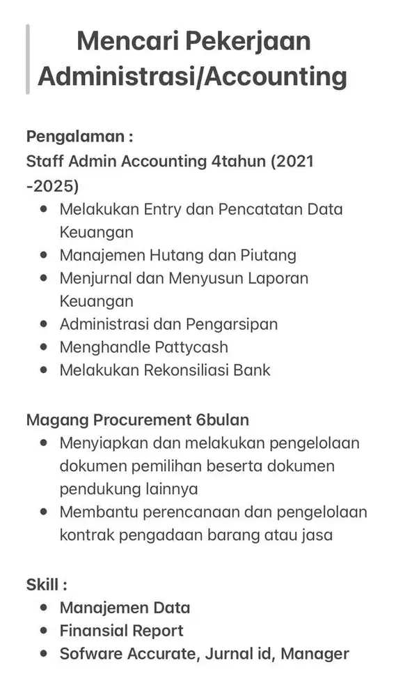Admin Finane/Accounting