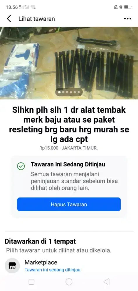 Slhkn plh slh 1 paket dr resleting atau alat tembak merk baju brg baru