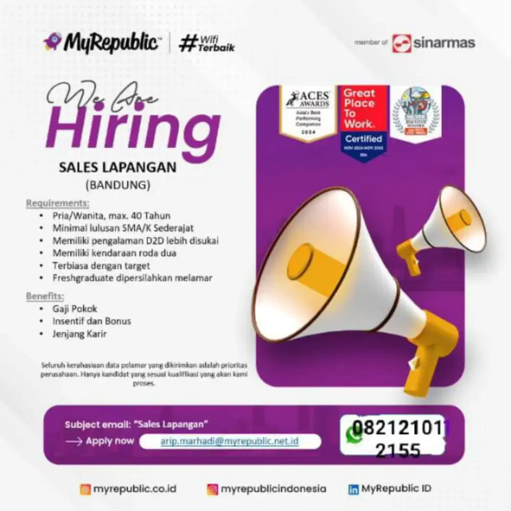 Dicari pekerja utk bagian sales dor to dor.