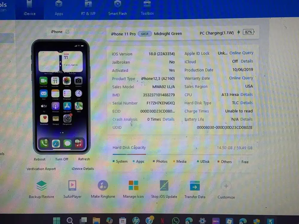 iPhone 11 PRO 64gb 3utools Ijo Semua Inter