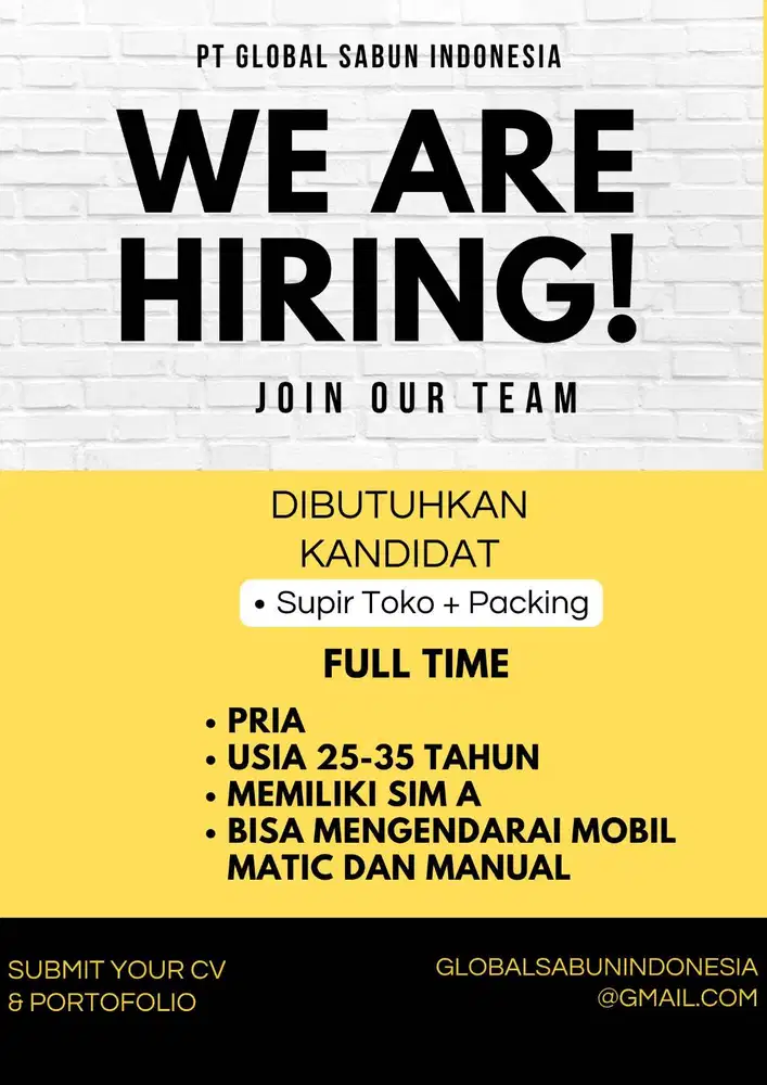 Dibutuhkan Staff Driver dan Packing