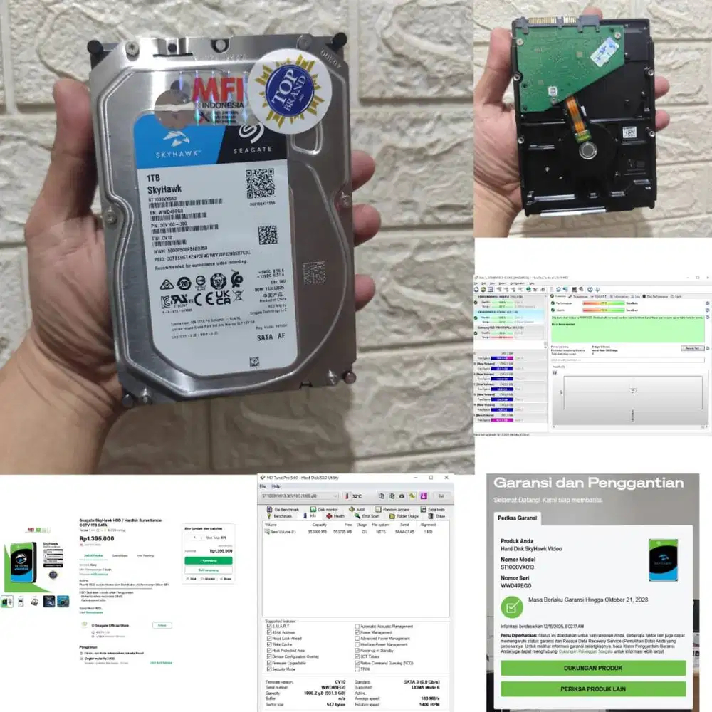 1TB SkyHawk Video Hard Drives ST1000VX013 Baru, Garansi s/d 21-10-2028