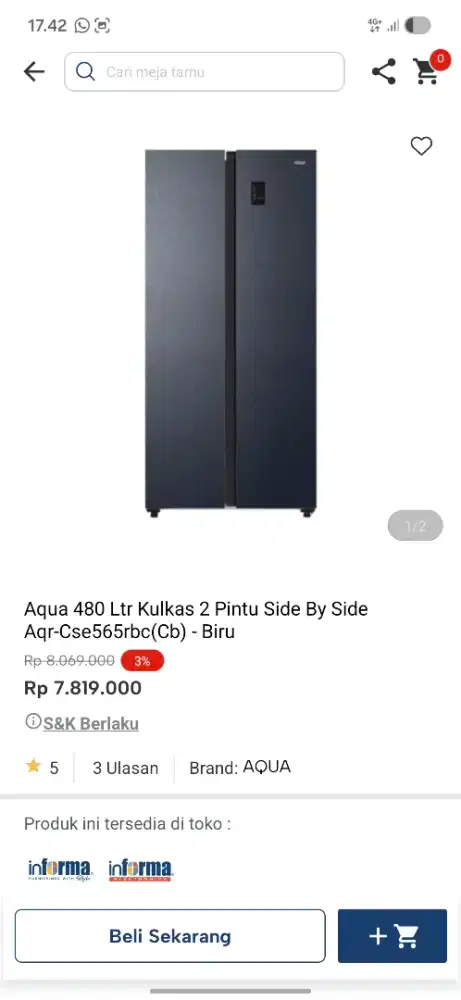 Promo kulkas aqua side by side