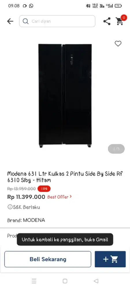 Promo kulkas side by side modena