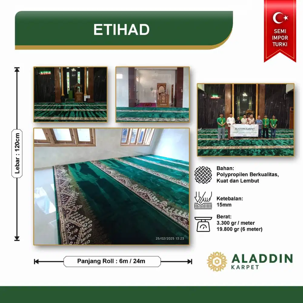 Karpet Masjid semi import ETIHAD - Meteran Permeter Merah Hijau