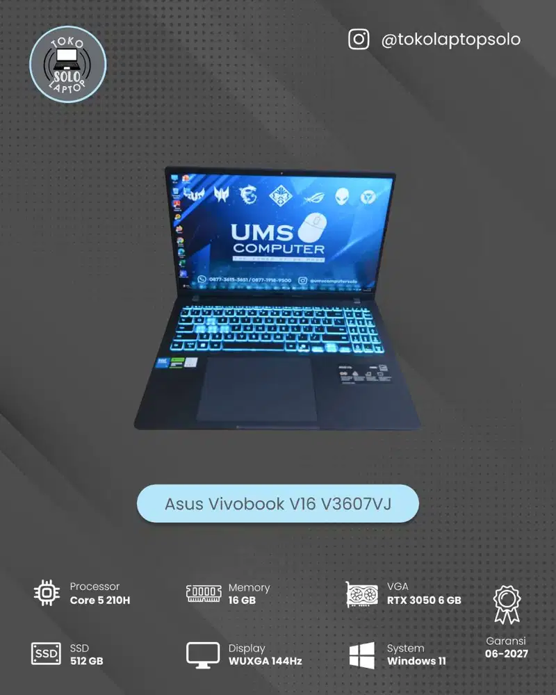 ASUS VivoBook V16 V3607VJ INTEL Core 5 210H RAM 16GB SSD 512GB