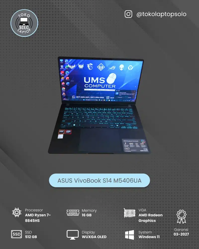 ASUS VivoBook S14 M5406UA AMD Ryzen 7-8845HS RAM 16GB SSD 512GB