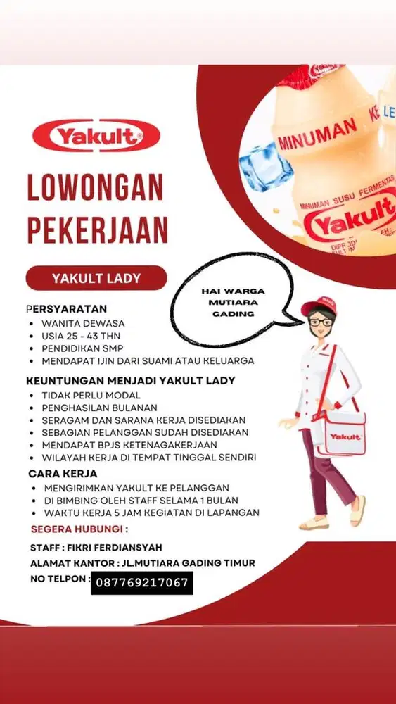 lowongan kerja yakult lady daerah mustika jaya