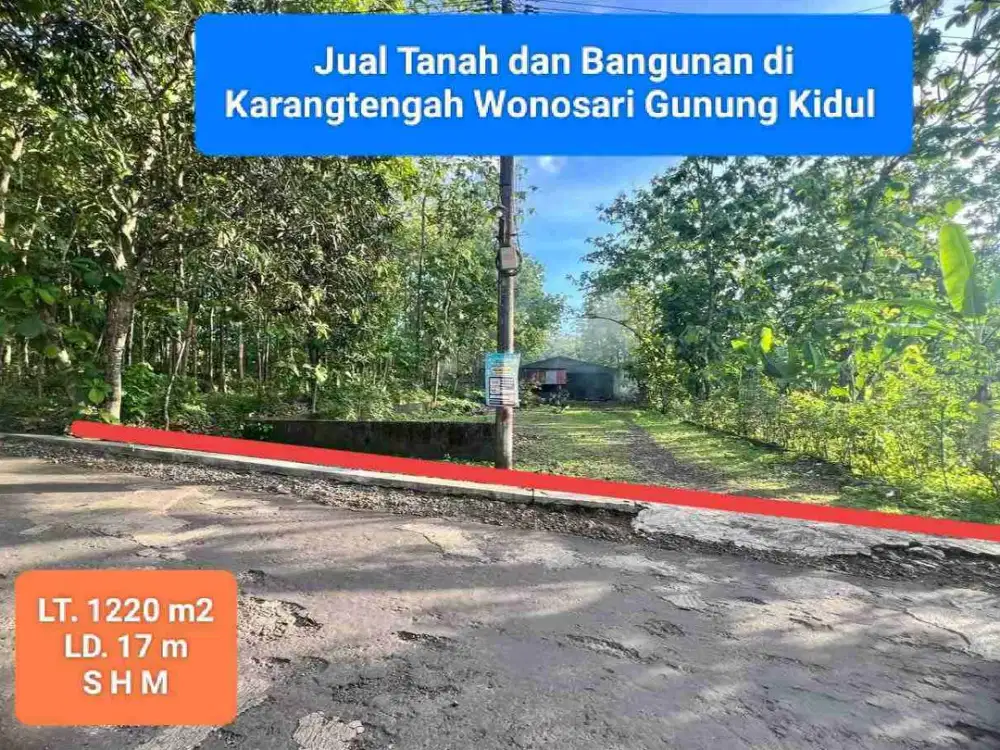 jual tanah murah pinggir jalan raya di Karangtengah wonosari Gunung kidul