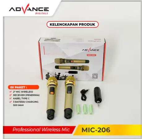 MIC WIFI TANPA KABEL ADVANCE MIC-206 DOUBLE DAPAT 2PCS