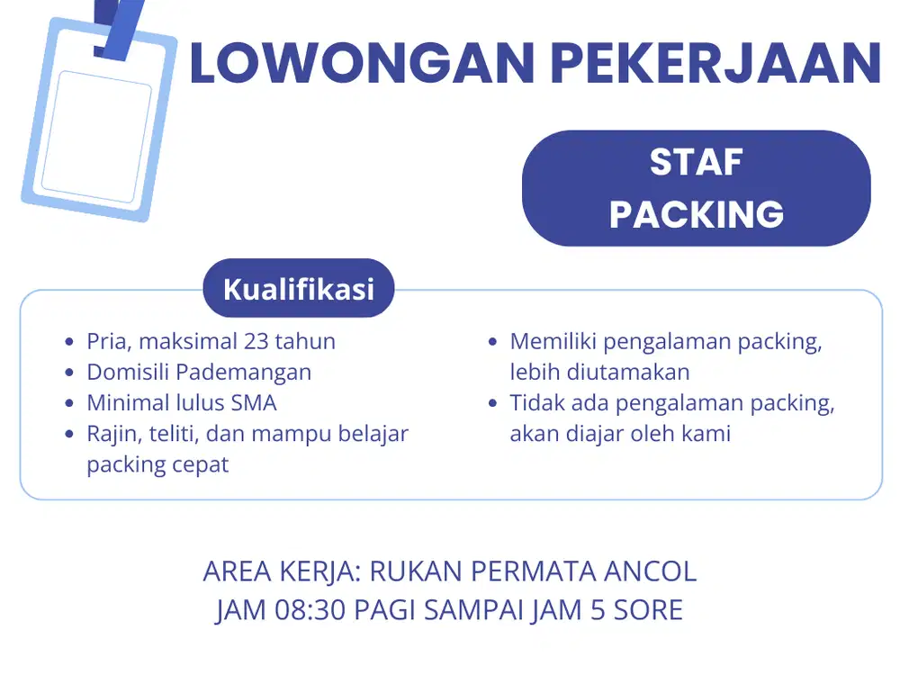 DIBUTUHKAN STAF PACKING ONLINE SHOP