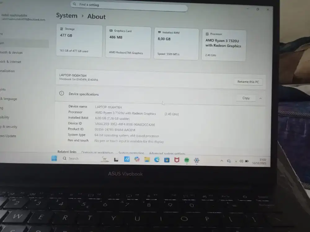 Laptop Asus Vivobook GO E1404FA processor AMD Rayzen 3 RAM 8GB 256 SSD