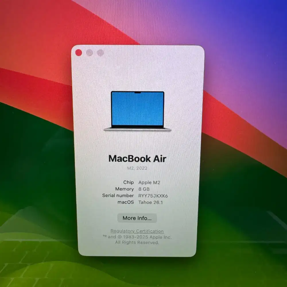 Macbook Air M2 13 Inch Ram 8 Ssd 256 lgkap full set Starlight like new