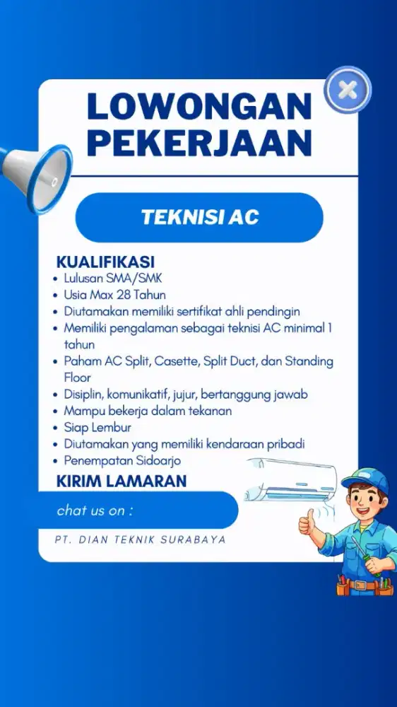 Bagian Teknisi AC dan Helper