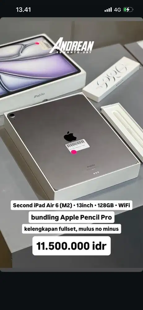 Ipad air 6 (M2) 13 inch 128gb wifi bundling pencil pro