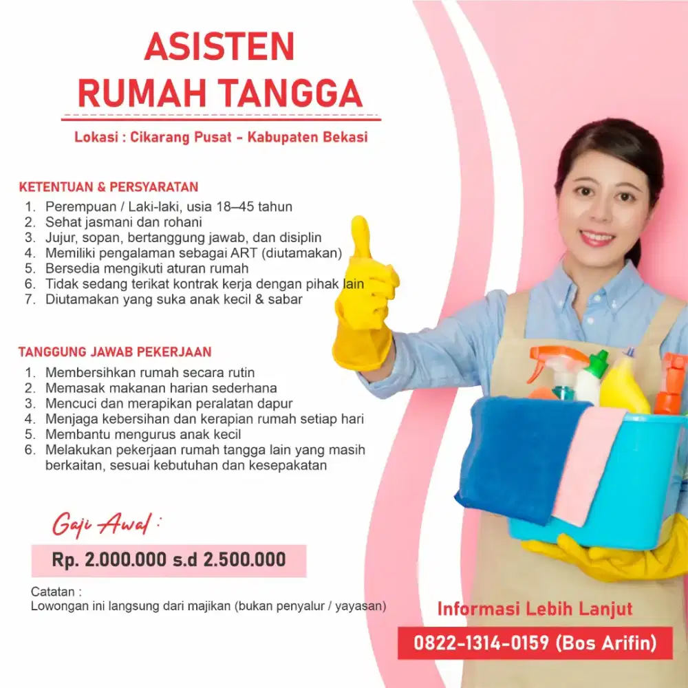 Dicari ART serabutan rumah