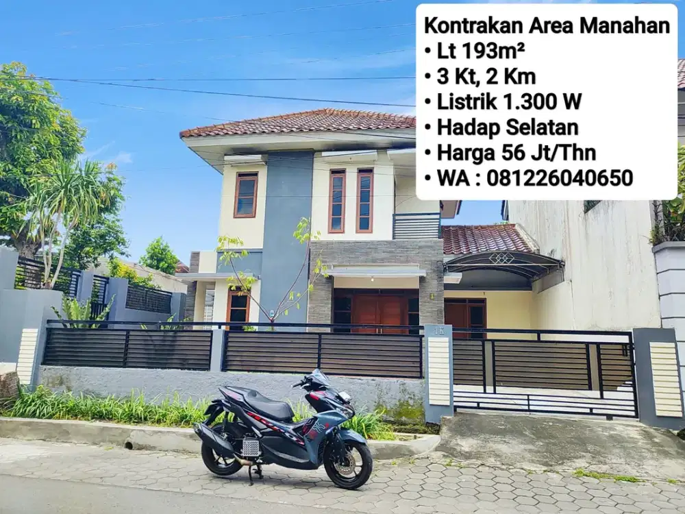 Sewa Rumah Area Manahan, dekat Manahan, Mall,RS, Kampus, Kantor