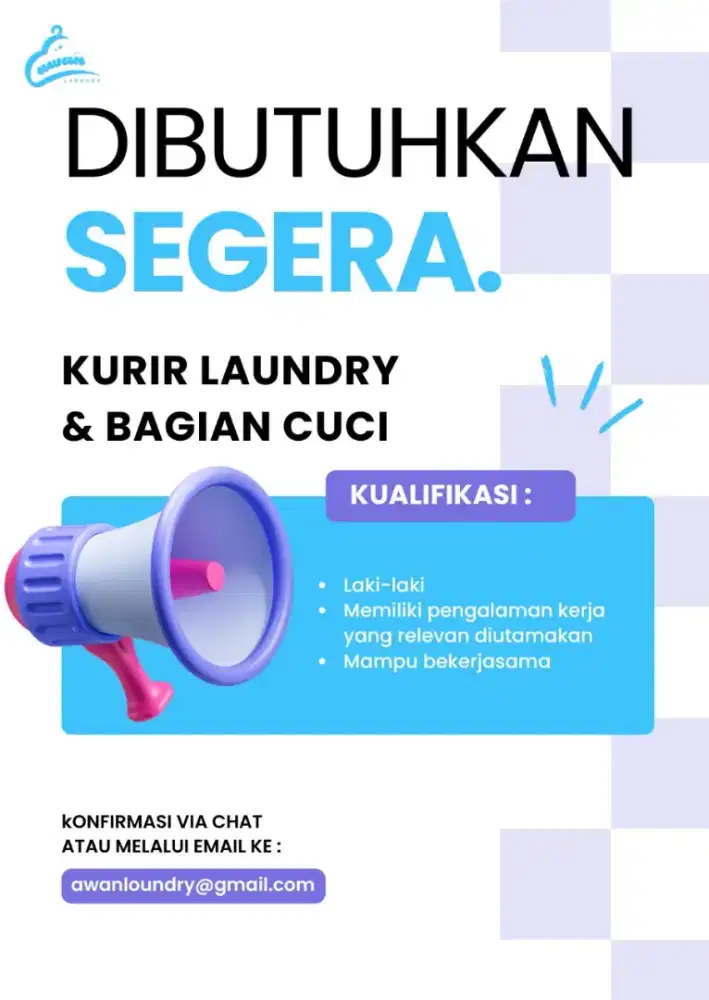 Dibutuhkan karyawan driver dan buruh cuci laundry