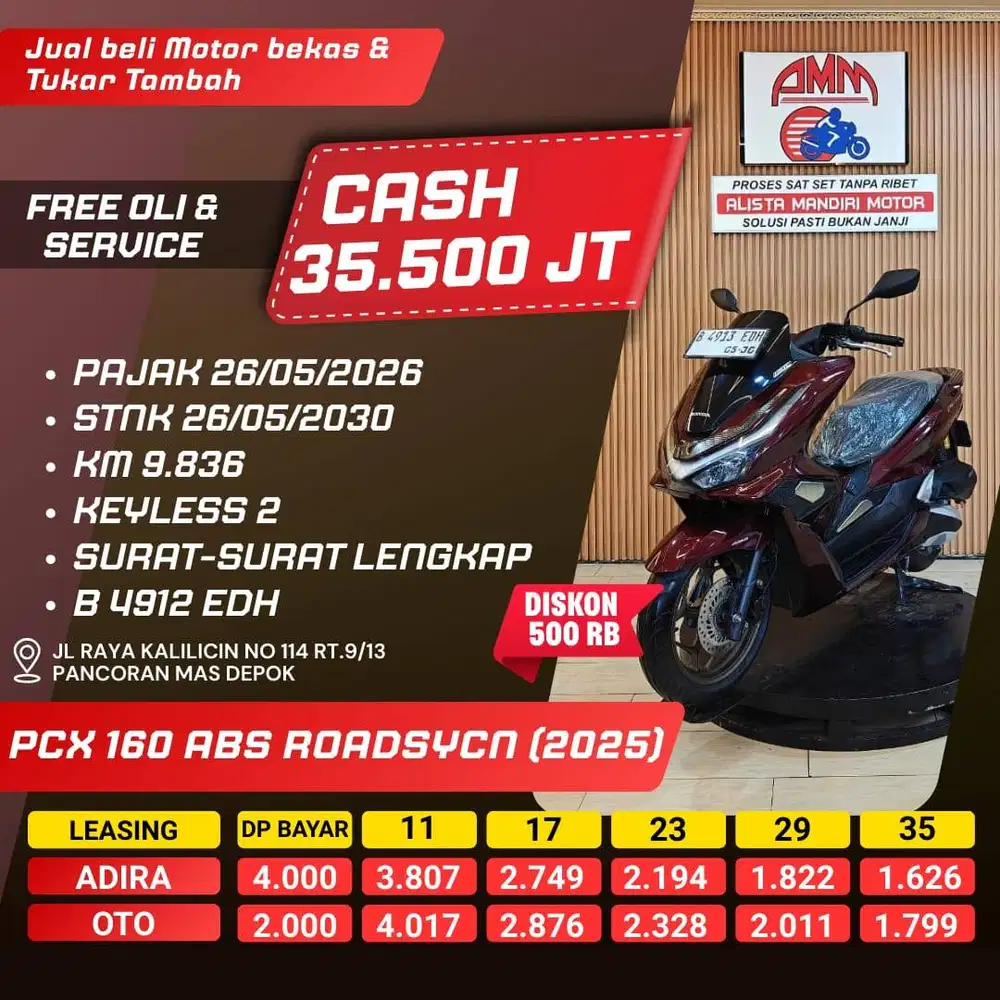 PCX 160 ABS ROADSYCN 2025 LIKE NEW KM LOW CC 0% KREDIVO INDODANA GOPAY