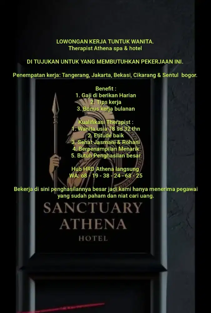 Di butuhkan Staff Therapist Wanita Athena Spa