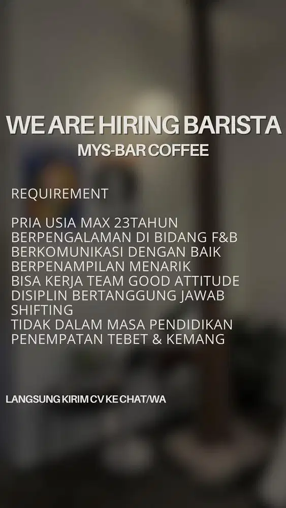 LOKER BARISTA PENEMPATAN TEBET KEMANG