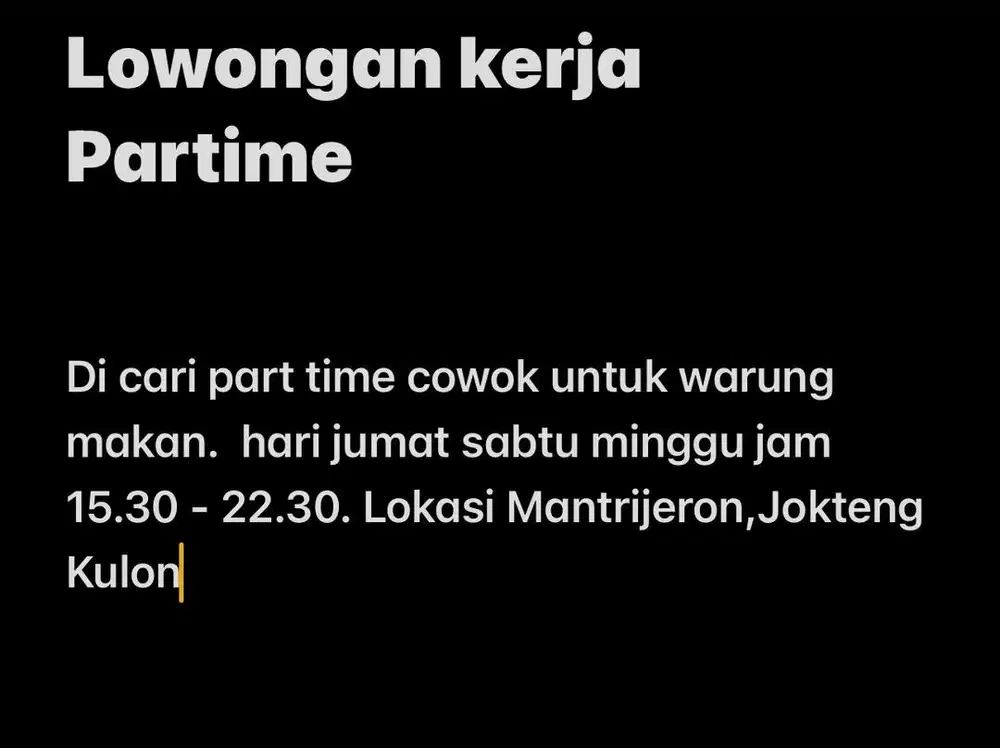 Lowongan Frelance Cowok di Warung Makan Sate Taichan 76