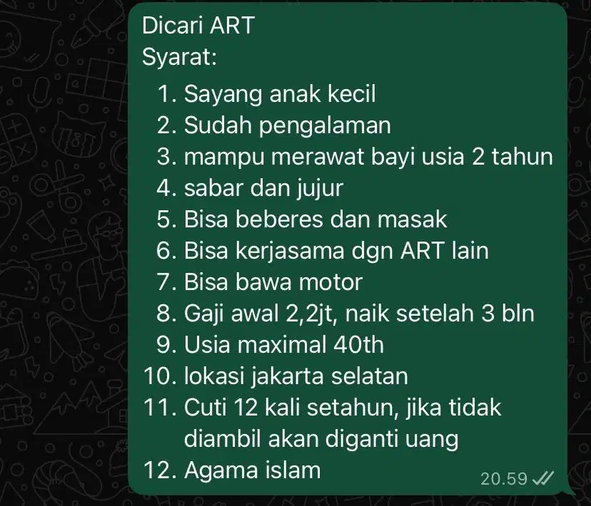 Dicari ART asuh anak dan serabutan