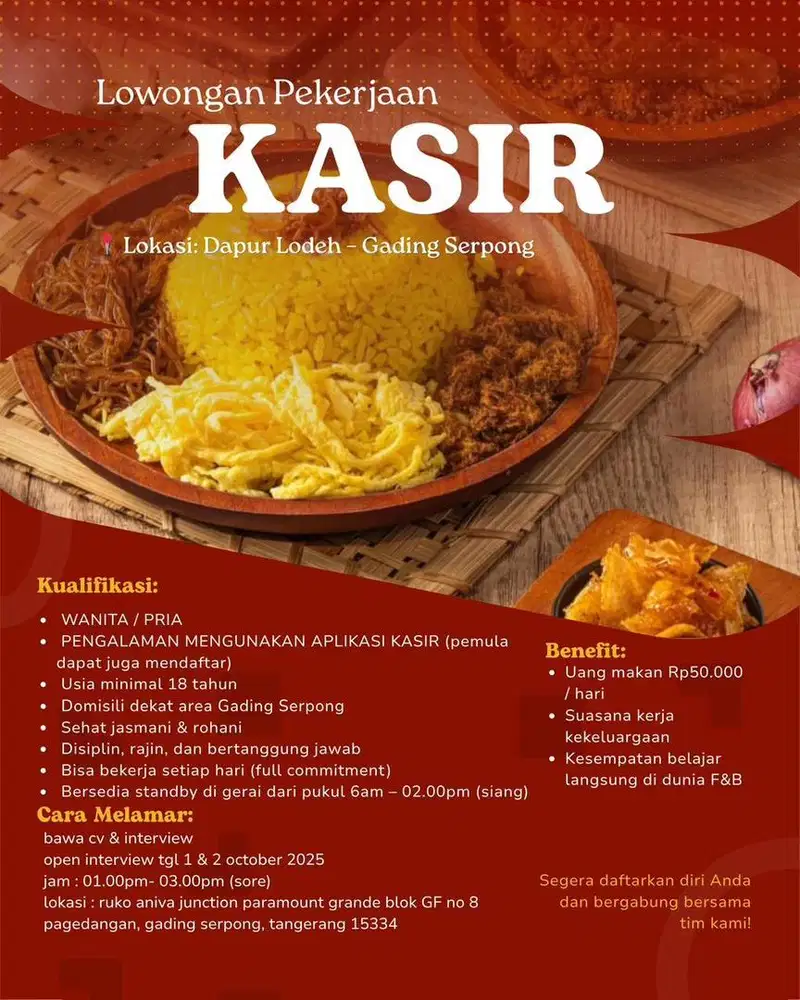 DICARI KASIR DAN PRAMUSAJI