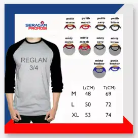 Kaos Polos Reglan 3/4 S M L XL