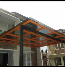 Kanopi alderon plafonpvc kaca,solarflat,konstruksi baja,stainles steel